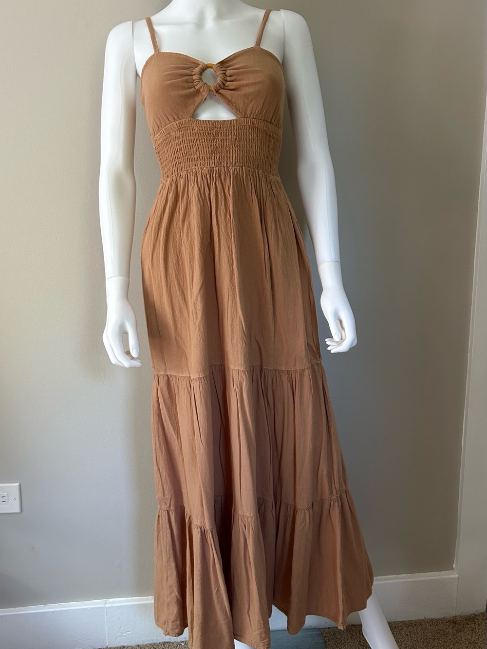 Blanco by Nature Mocha Brown Cotton Maxi Sundress Smocked Cutout Size S